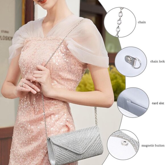 Women's Rhinestone Evening Clutch Bag Crossbody Party Purse - Picture 4 of 9